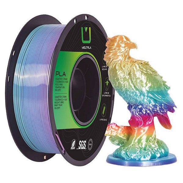 Filamento Multfila Impressora 3D Premium PLA Silk Rainbow Ice Cream 1kg 1.75mm