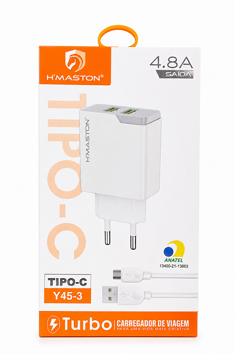Carregador Rápido H'Maston Y45-3 4.8A Com 2 USB Tipo C