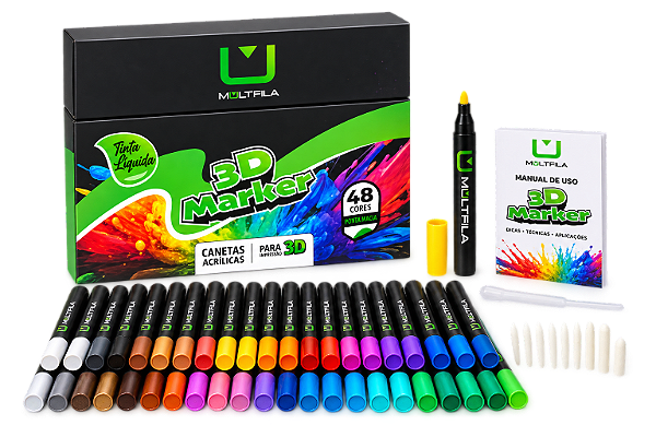 Kit Conjunto de 48 Canetas Marcadoras Acrílicas Para Impressão 3D MultFila