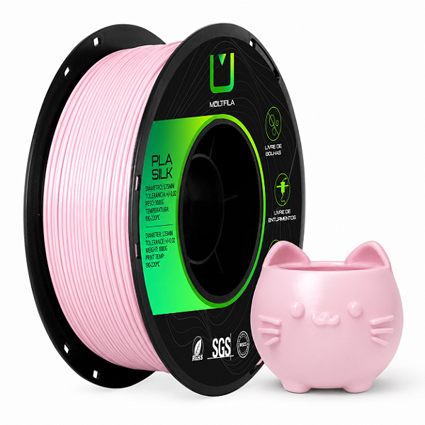 Filamento MultFila Impressora 3D PLA Silk Rosa Claro 1kg 1.75mm Premium