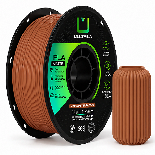 Filamento MultFila Impressora 3D PLA Matte Marrom Terracota 1kg 1.75mm Premium