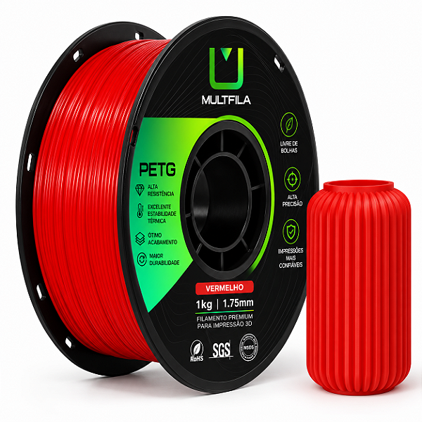 Filamento MultFila Impressora 3D PETG Vermelho 1kg 1.75mm Premium