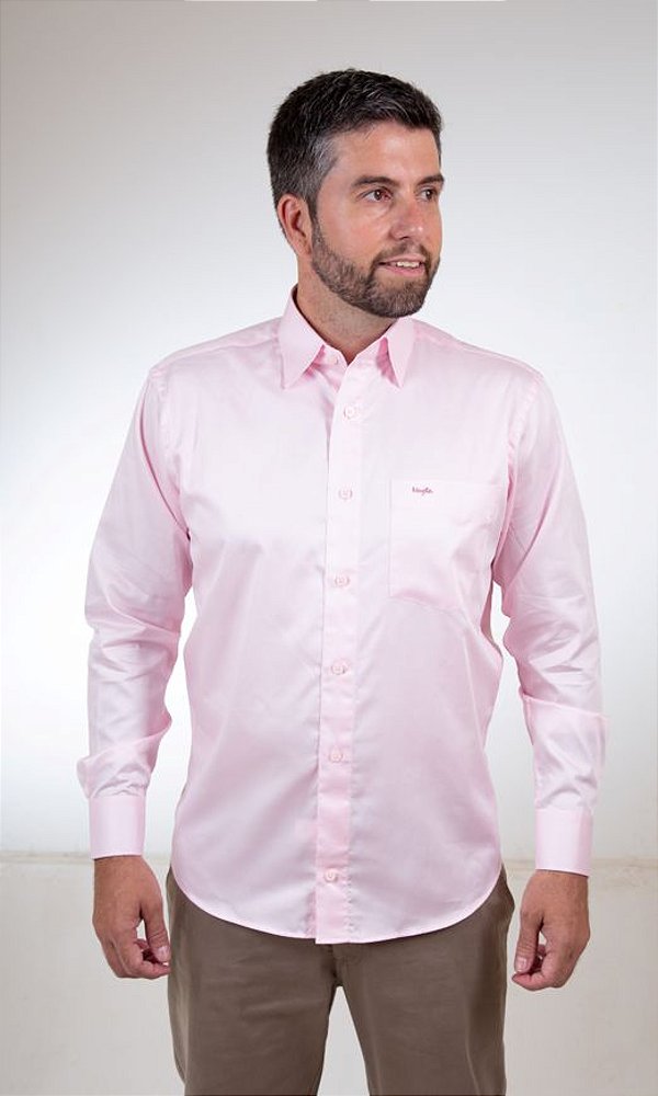 Camisa Rosa Lisa - Manga Longa  I  100% Algodão