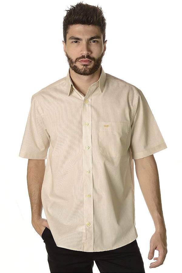 Camisa Listrada - Manga Curta Tradicional - 100% Algodão - Fio 60