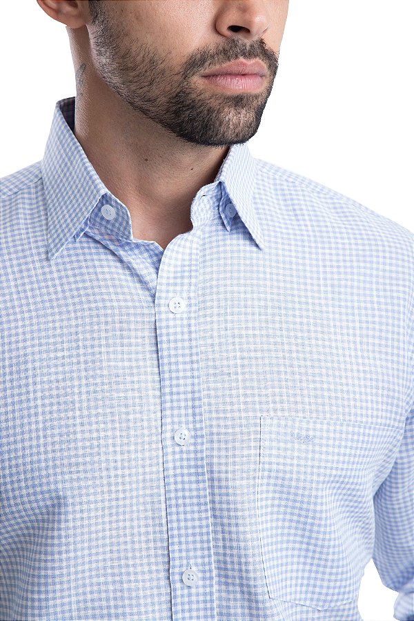 Camisa Xadrez- 67% Linho 33% Algodão (azul/branca)