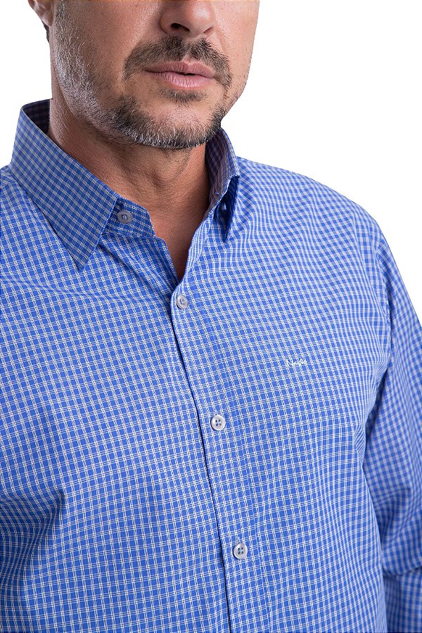 Camisa Xadrez – 100% algodão –fio 70 (azul/branca)