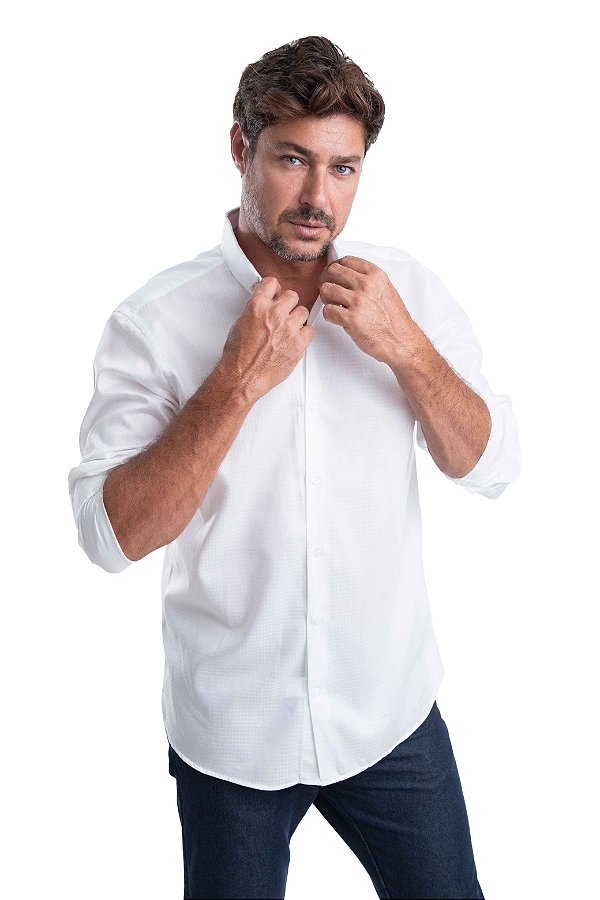 Camisa Maquineta Formato Losango – 100% algodão – Fio 60 (branca)