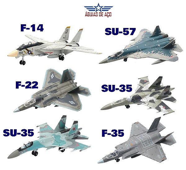 Caças F-14, F-22, SU-35, F-35, J-35 - Fácil Montagem - NÃO precisa pintar/colar