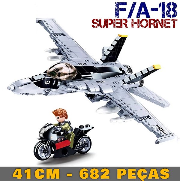 F/A-18 TOPGUN Maverick +piloto e moto - GRANDE - 41 cm - Blocos de montar - 682 peças