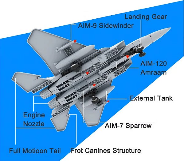 F-15 EAGLE - 42cm - Blocos de montar (estilo LEGO) - Asas e peças móveis - 270 peças - grande