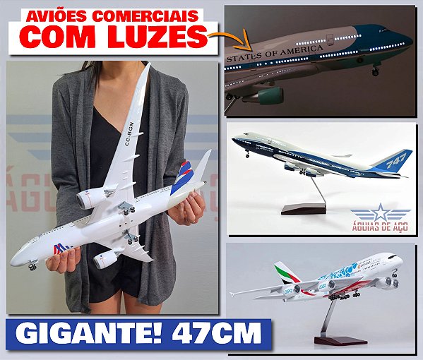 Aviões Boeing Airbus - LATAM - Com luzes - GIGANTE (47cm) - METAL - ALTA QUALIDADE