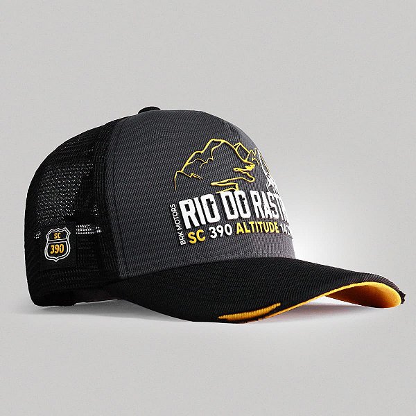 Boné Trucker Brk Motors Rio do Rastro Cinza e Amarelo