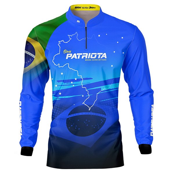 Camisa Básica BRK Patriota Azul Bandeira do Brasil com Proteção UV50+
