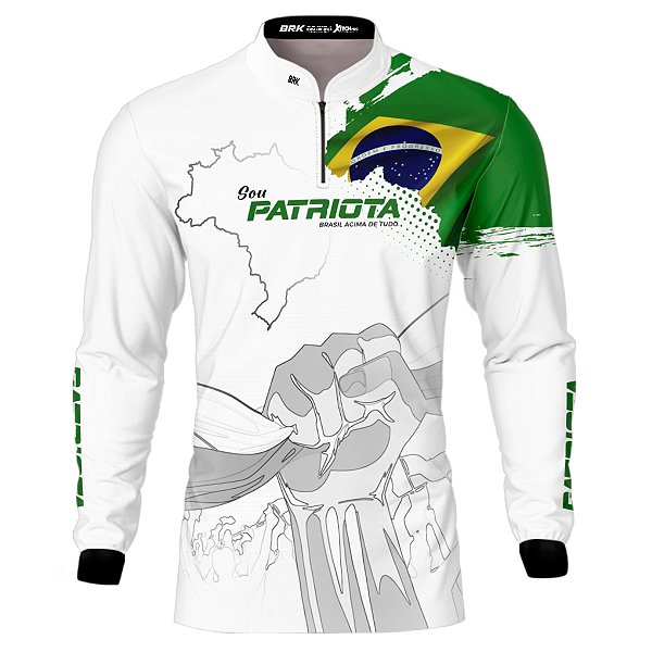 Camisa Básica BRK Patriota Bandeira do Brasil Branca com Proteção UV50+