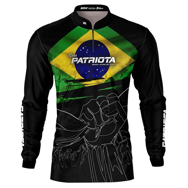 Camisa Básica BRK Patriota Preta Bandeira do Brasil com Proteção UV50+