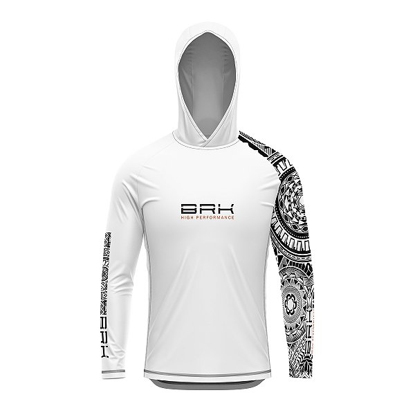 Camisa de Pesca com Capuz Brk Branca Maori com Proteção UV50+