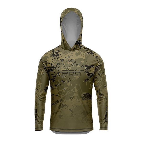 Camisa de Pesca com Capuz Brk Camuflado Verde com Proteção UV50+