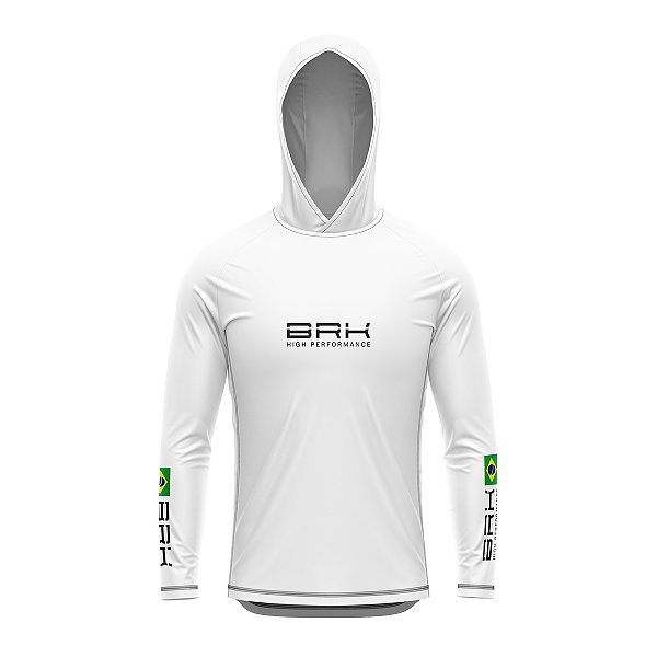 Camisa de Pesca com Capuz Brk Branca Brasil com Proteção UV50+
