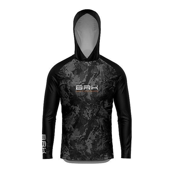 Camisa de Pesca com Capuz Brk Preta Camuflada com Proteção UV50+