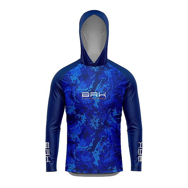 Camisa de Pesca com Capuz Brk Camuflado Azul com Proteção UV50+