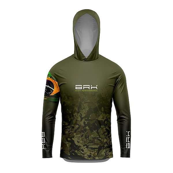 Camisa de Pesca com Capuz Brk Camuflado Verde Brasil com Proteção UV50+