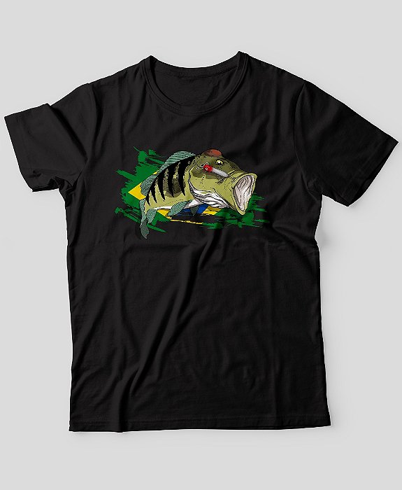 Camiseta Brk Fishing Pescaria Tucunaré Brasil com Algodão Egípcio