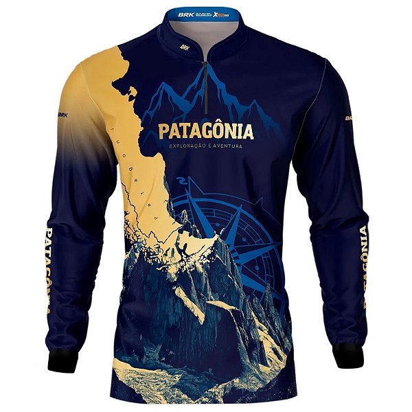 Camisa Motociclista Brk Azul Escura Expedição Pantagônia com Uv50