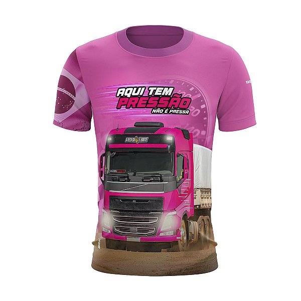 Camiseta de Caminhão BRK Aqui Tem Pressão Rosa com UV50+