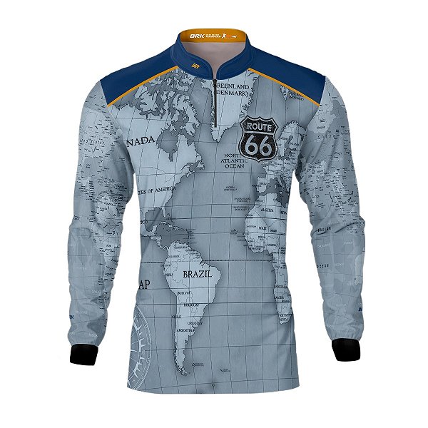 Camisa Motociclista Brk Route 66 Azul com UV50+