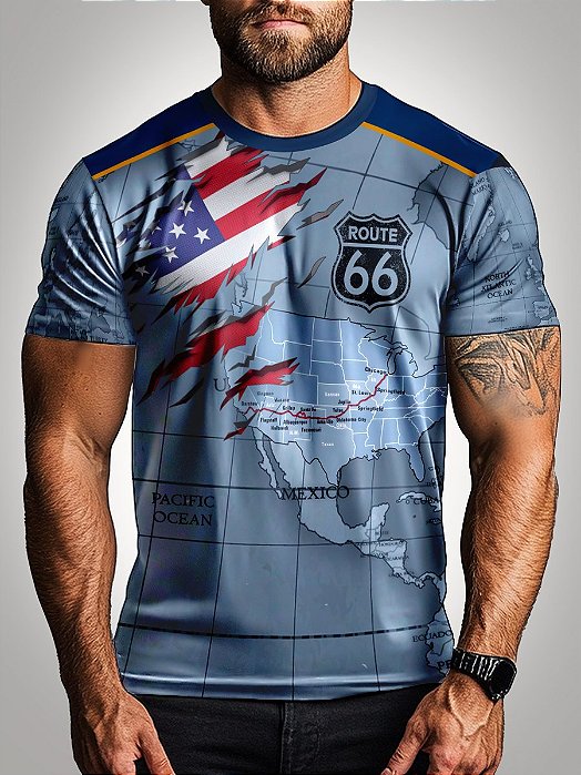 Camiseta Casual Brk Motociclismo Route 66 Estados Unidos com UV 50+