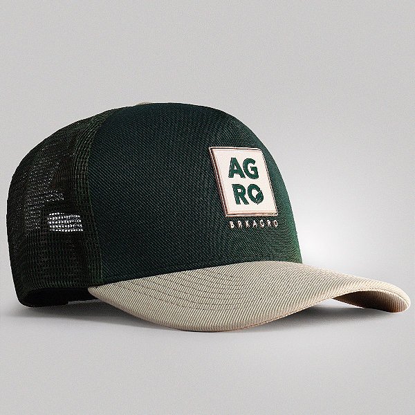 Boné Trucker Brk Agro Monograma Verde e Creme