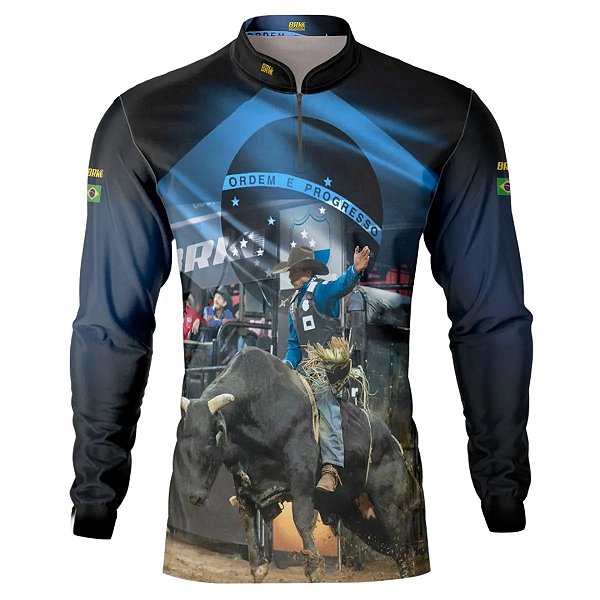 Camisa Agro Brk Rodeio Brasil Azul com Proteção Solar UV  50+