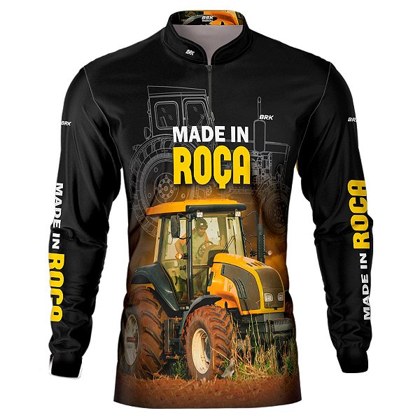 Camisa BRK Agro Made in Roça Trator Amarelo com Proteção Solar UV 50+