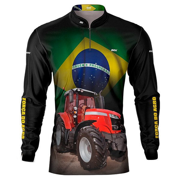 Camisa Agro BRK Trator Vermelho Brasil com UV50 +