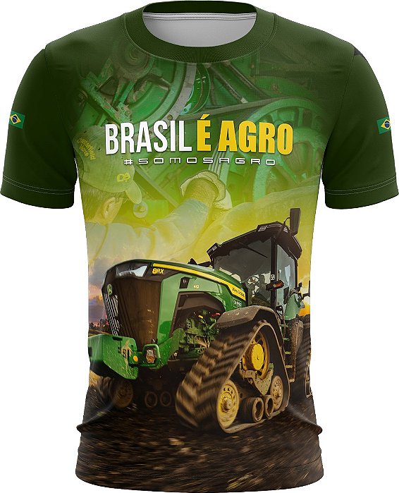 Camiseta Agro BRK Verde Trator Verde Brasil é Agro com UV50 +