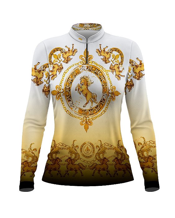 Camisa Country BRK Dourada Feminina Boiadeira com UV50 +