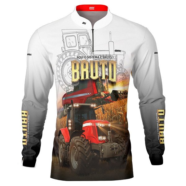Camisa Agro BRK  Aqui Sistema é Bruto Trator Vermelho com UV50 +