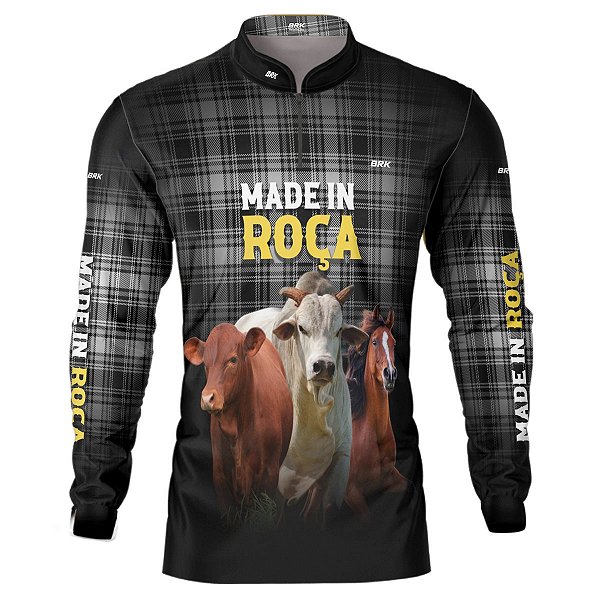 Camisa Country BRK Xadrez Preta Made in Roça Pecuária com UV50 +