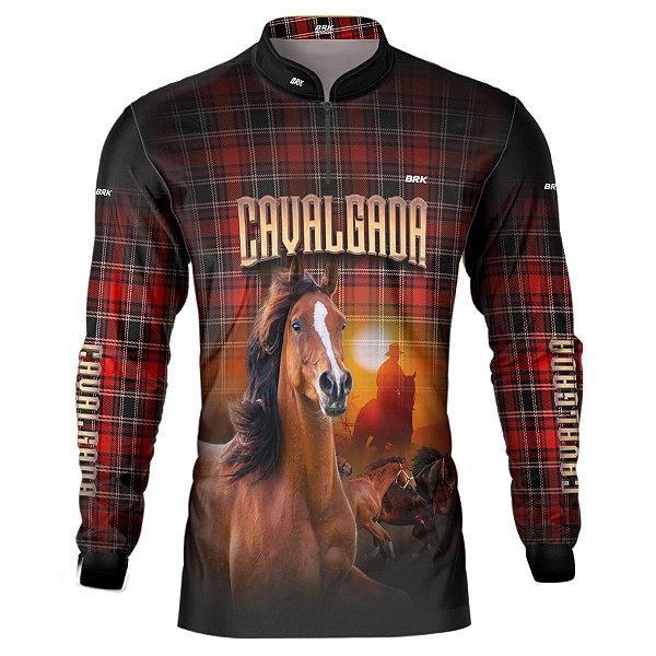 Camisa Country BRK Xadrez Vermelha Cavalgada com UV50 +