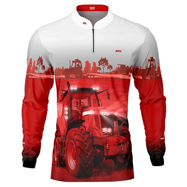 Camisa Agro BRK  Cinza e Branco Trator Vermelho com UV50 +