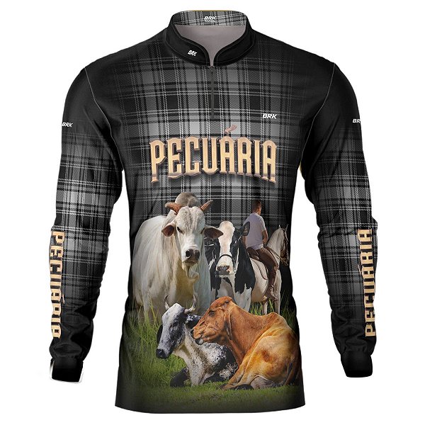 Camisa Country BRK Xadrez Preta Pecuária com UV50 +