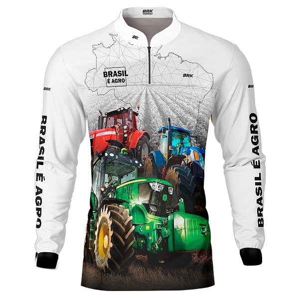 Camisa Agro BRK Branca Tratores Brasil é Agro Tratores com UV50 +