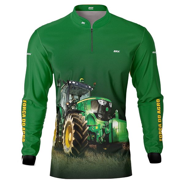 Camisa Agro BRK Força do Agro Trator Verde com UV50 +