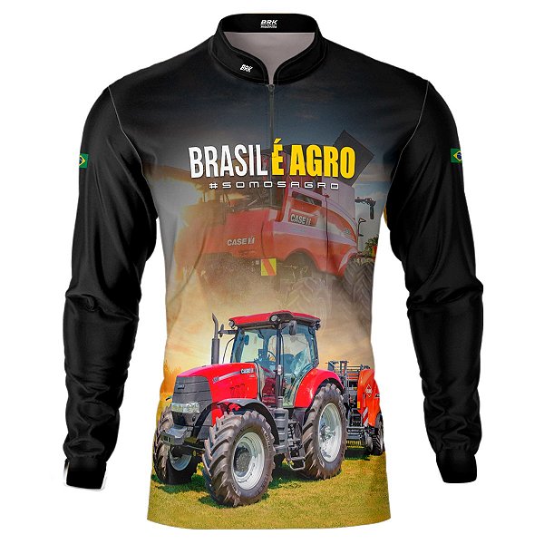Camisa Agro BRK Trator Vermelho Brasil é Agro com UV50 +