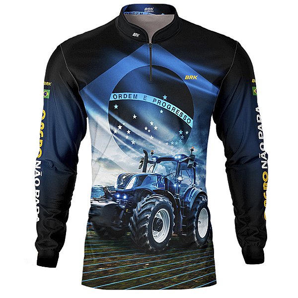 Camisa Agro BRK Trator Azul O Agro Não Para Brasil com UV50 +
