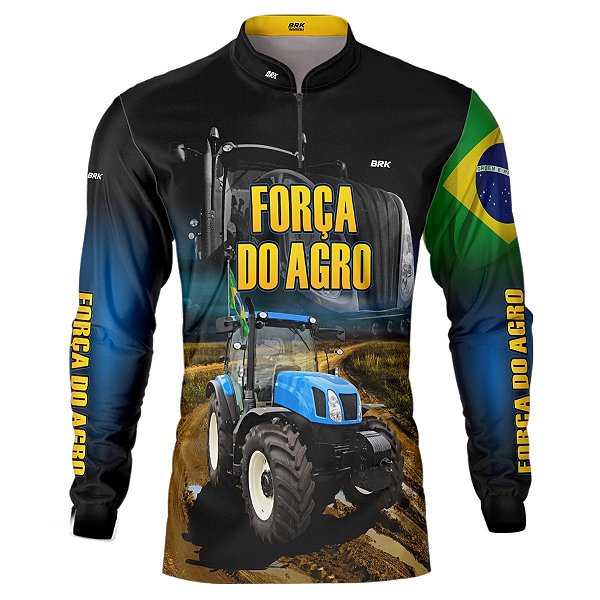 Camisa Agro BRK Trator Azul Força do Agro com UV50 +