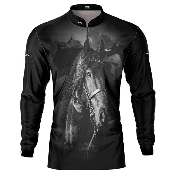 Camisa Agro BRK Cavalo Mangalarga Preta com UV50+