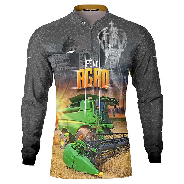 Camisa Agro BRK Colheitadeira Padroeira Fé no Agro com UV50 +