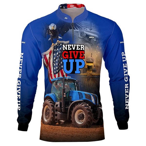 Camisa Agro BRK Azul Trator Never Give Up com UV50 +