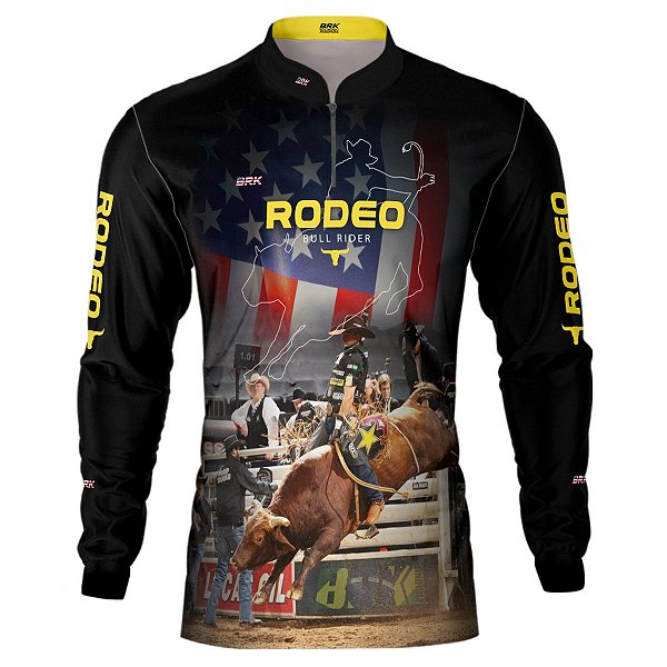 Camisa Agro BRK Preto Rodeio Bull Rider USA com UV50 +